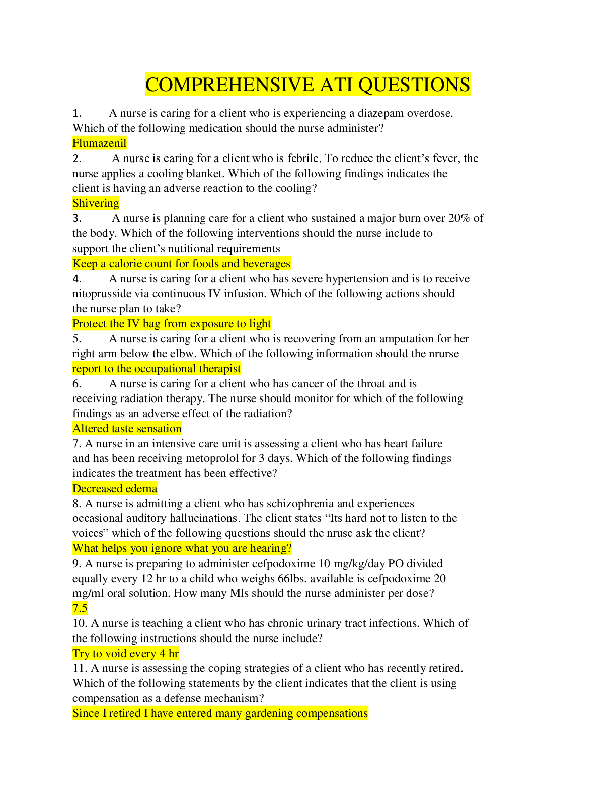 Preview image for COMP ATI Questions and Correct answers. ALL YOU WILL NEED FOR YOUR EXAM. (UPDATED ATI)
